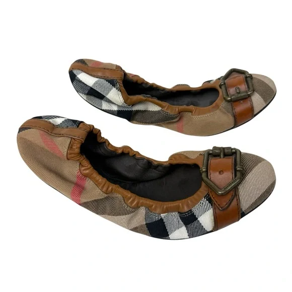 Burberry Nova Check Plaid Round Tow Ballet Flats - Picture 3 of 7